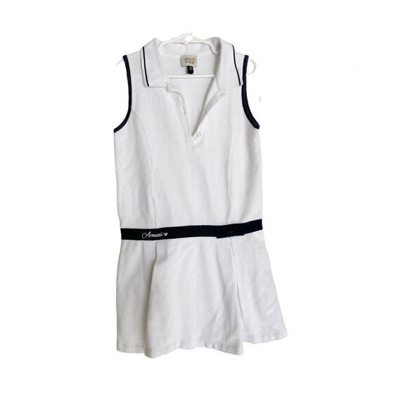 ARMANI JUNIOR Girls White Tennis Pleated Dress Size8A Cotton Blue Trim
